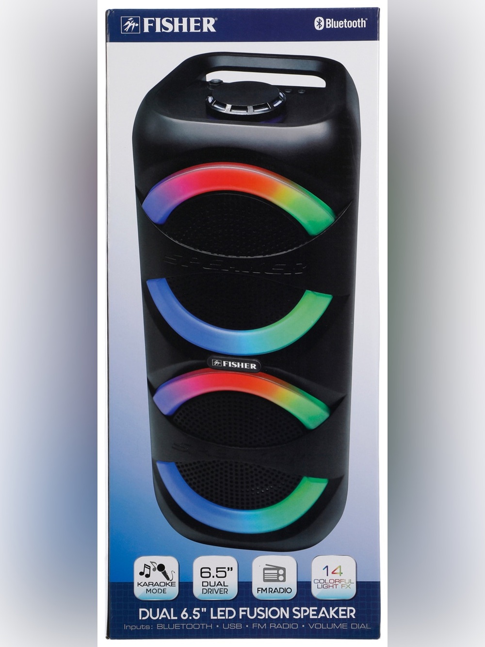 Black Portable Party Speaker with Multi-Color LED Rings